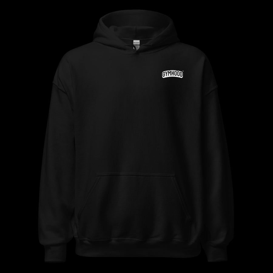 Warrior Viking gym hoodie in black, front with white outline GYMHOOD chest logo