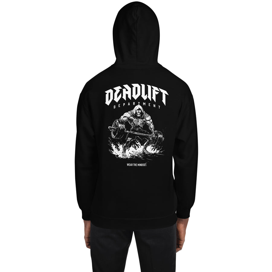 Deadlift Department No. 02 Graphic Gym Hoodie in black, back view