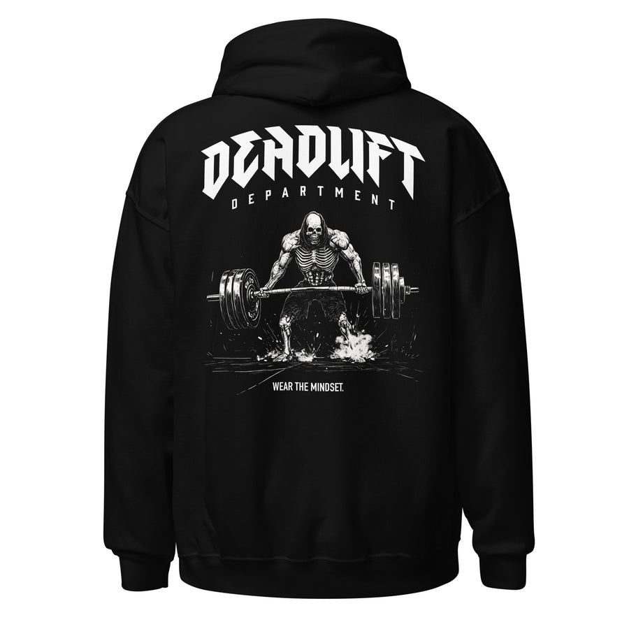 Deadlift Department No. 01 Graphic Gym Hoodie in black, back view